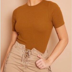 PLT Chocolate Brown Rib Short Sleeve Crew Neck Bodysuit